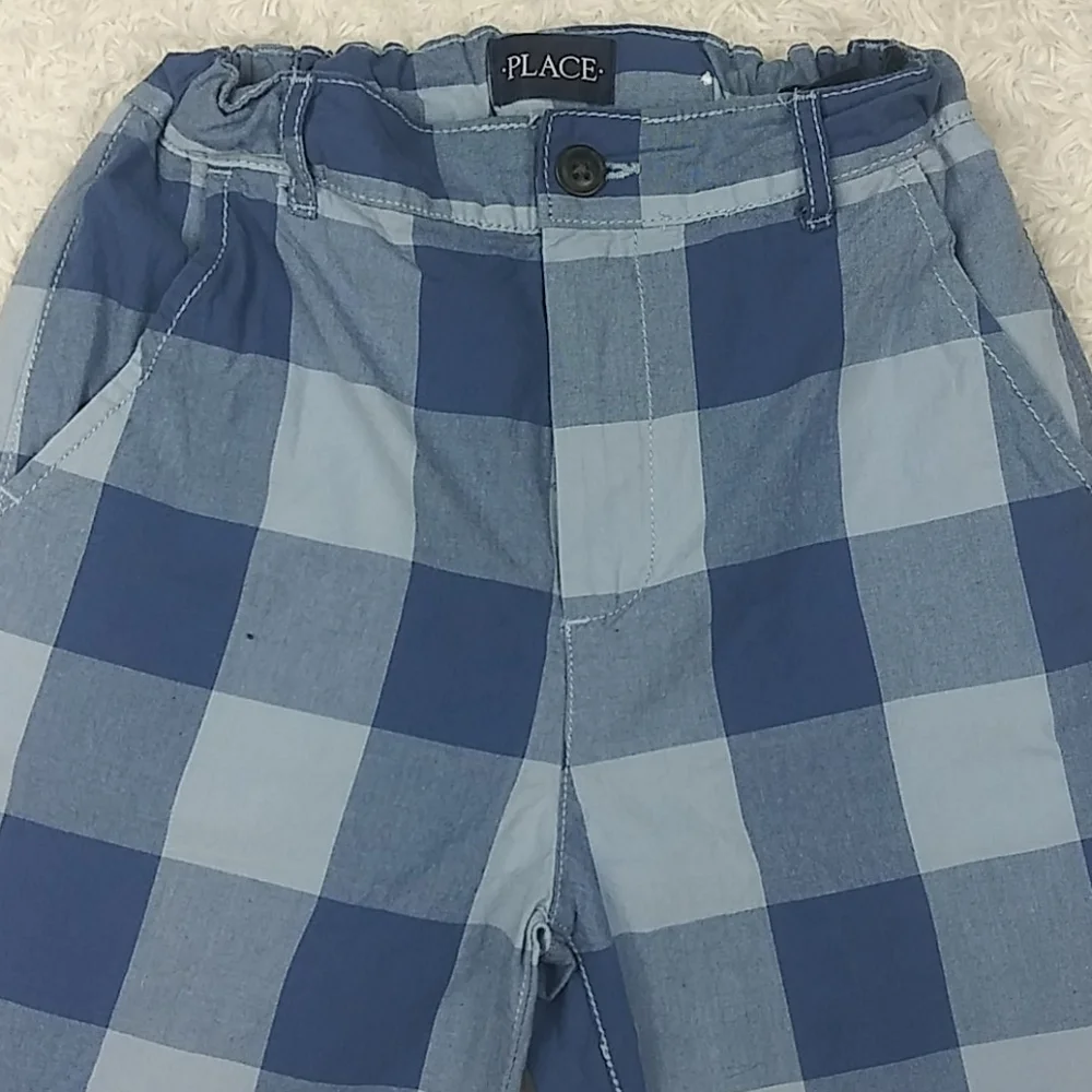 Children's Place Boy's Blue Checkered Adjustable Waist Zip Up Bermuda Shorts